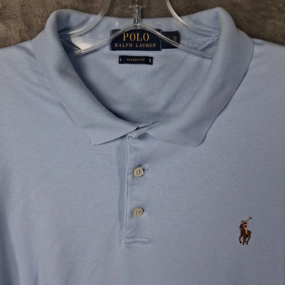 Polo Ralph Lauren Classic Fit Polo Shirt Men Size 2XL Blue Flesh Pony Stretch